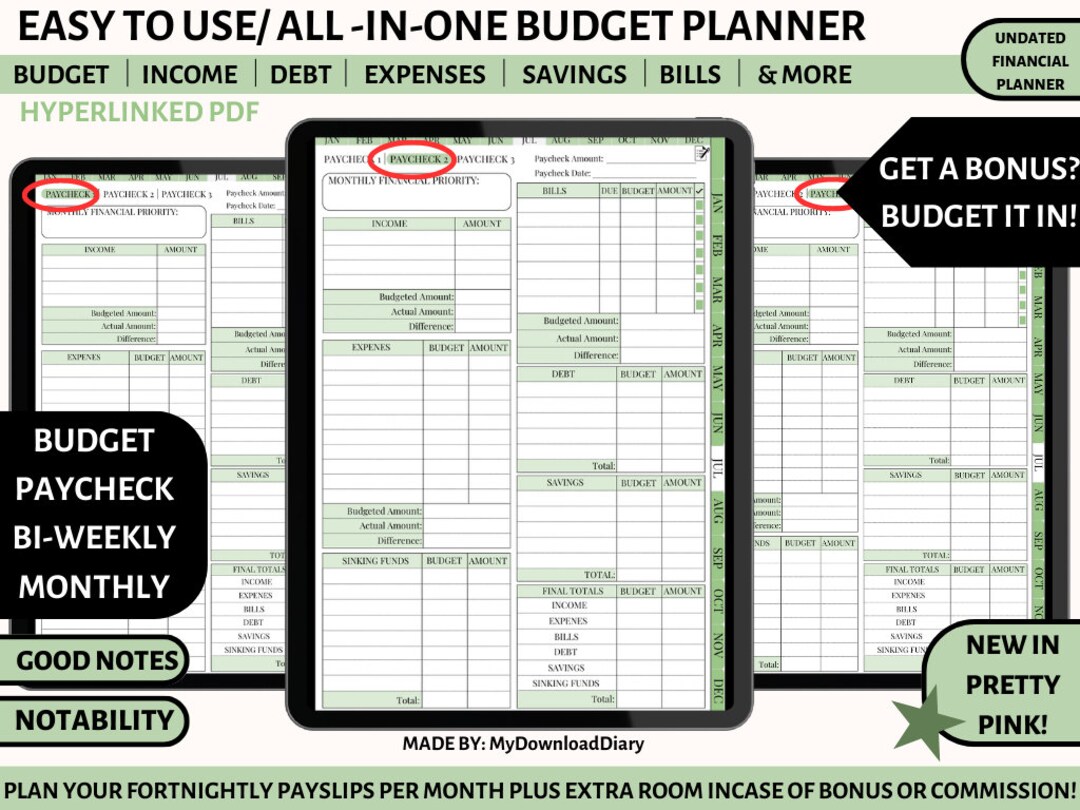 PDF Green Digital Budget Planner, Notability Finance Planner, Goodnotes