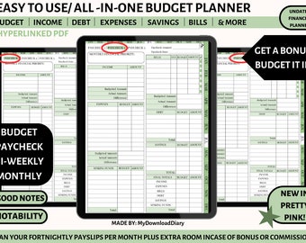 PDF Green Digital Budget Planner, Notability Finance Planner, GoodNotes Budget Planner, Savings Tracker, Budget Template, Wealth Planner