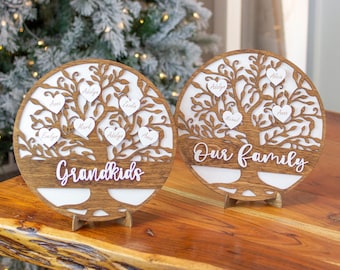 Family Tree Wood Sign, custom personalized family grandparent sign, grandparents gift, mom gift, heart decor sign, mothers day gift