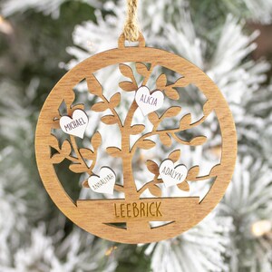 Personalized Family Christmas Ornaments, Personalized Christmas Ornaments 2022, Family Tree Name Ornament, Cherry Wood finish