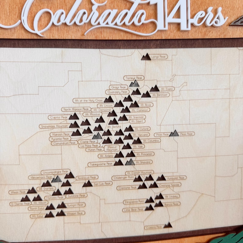 Colorado 14ers Tracker Map Personalized | Wooden Mountain Peak ...