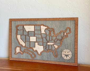 Wooden USA State Puzzle Travel Tracker Map - Add States as You Travel