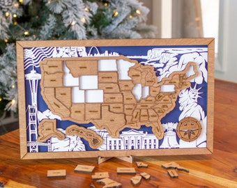US Travel Map, USA Travel map tracker, Family road trip wood decor, wedding gift, anniversary gift, Gift for travelers, personalized