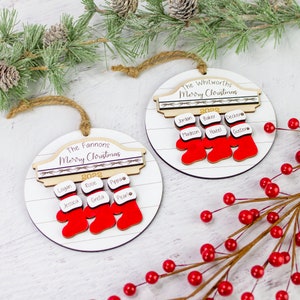Personalized Family Christmas Ornaments, Personalized Christmas Ornaments 2022, Stocking Family Name Ornament, shiplap farmhouse style