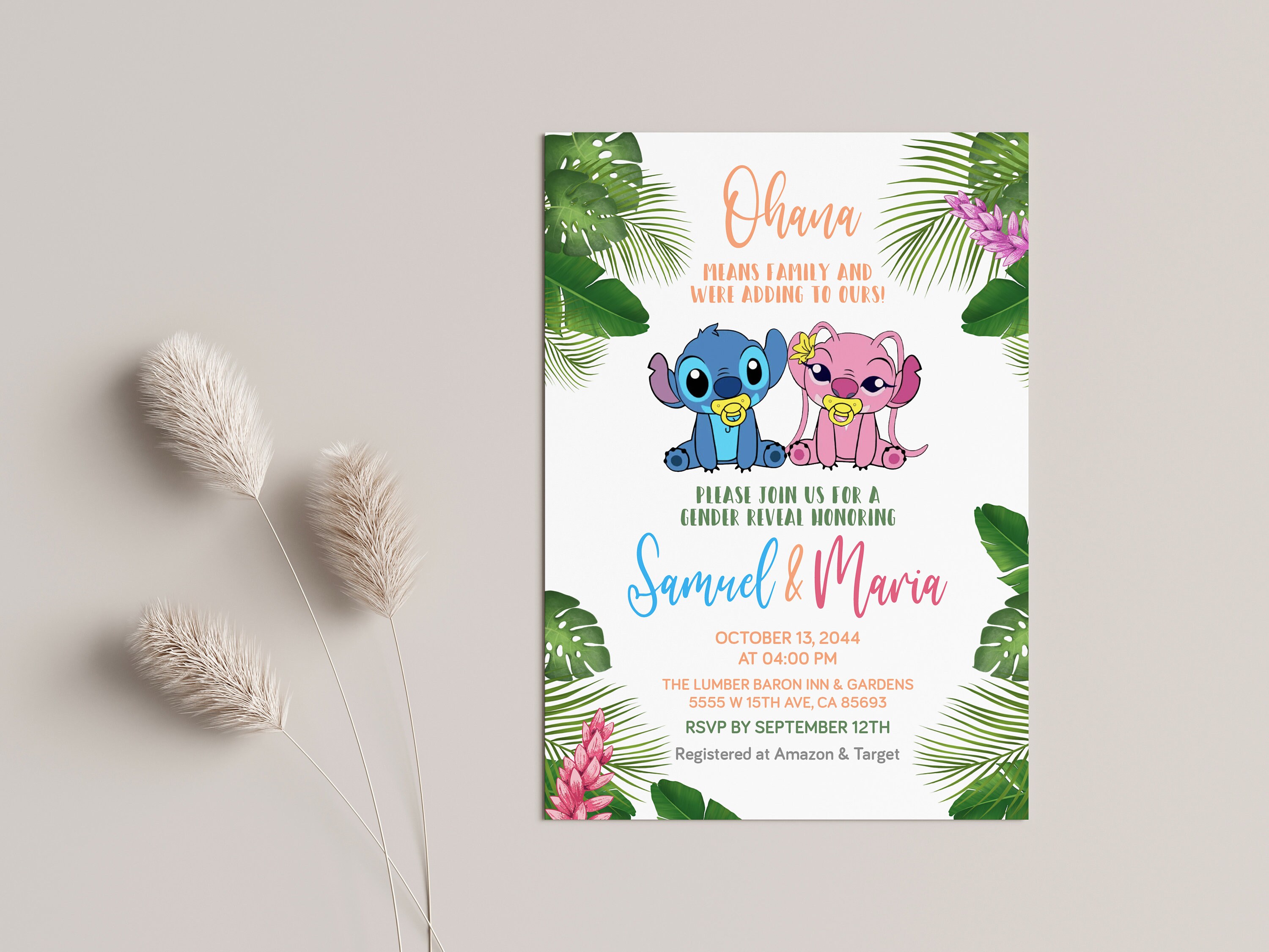 Editable Stitch Gender Reveal Invitation Printable Stitch Etsy