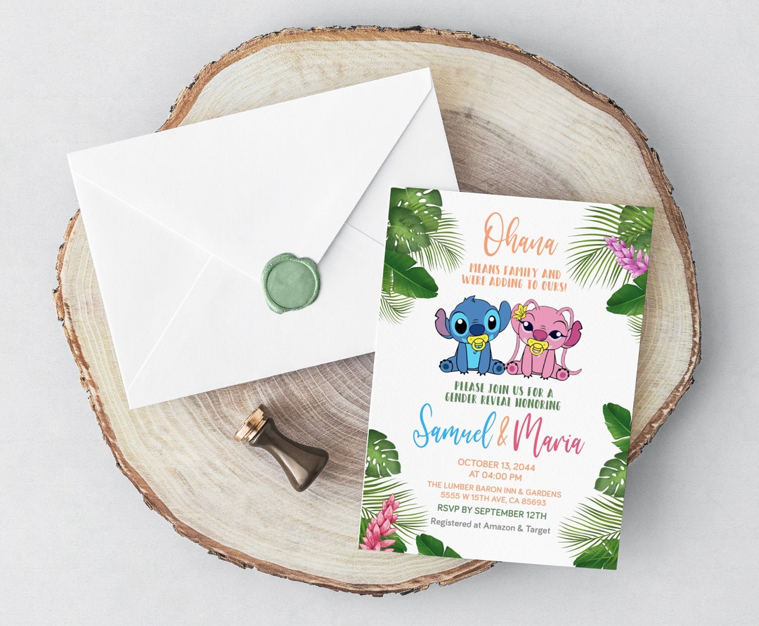 Editable Stitch Gender Reveal Invitation Printable Stitch Etsy