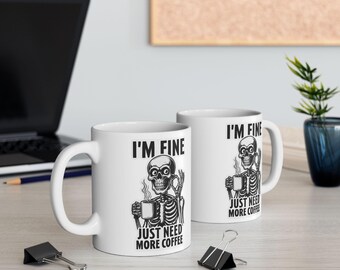 Skeleton Coffee Mug, Funny Gothic Kitchen Decor, Halloween Gift