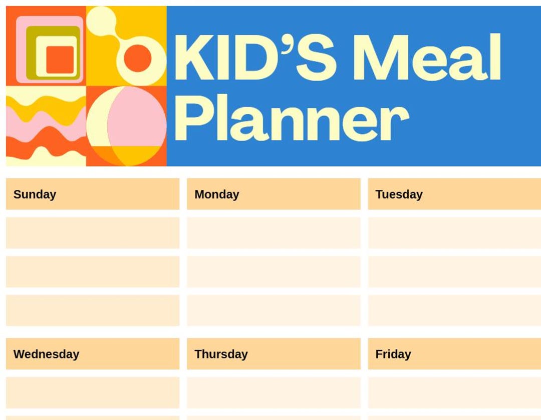 Kid's Weekly Meal Planner: for Picky Eaters & Busy Parents. for OT and ...