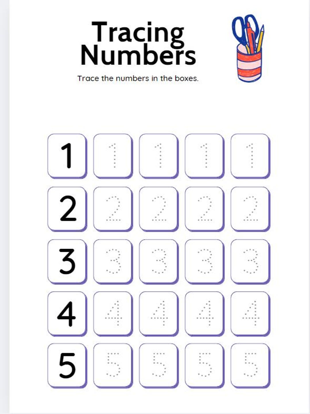 Number Tracing Digital Download - Printable Number Practice Sheets for ...
