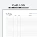 Call Log Printable | B&W PDF | Track Phone Calls With Date, Time, Name ...