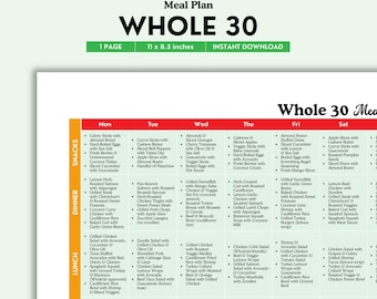 Whole30 Meal Plan Printable | Color PDF | Clean Eating Plan with Whole Foods | Beginner Friendly | Digital Download Meal Guide