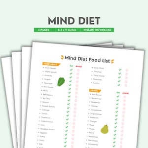 Mind Diet, Lebensmittelliste, Gesundheit des Gehirns, Einkaufsliste, Demenz Diet, Demenz freundlich, Lebensmittel zum Essen, Nahrung für das Gehirn, Gehirnverstärkung, PDF-Datei