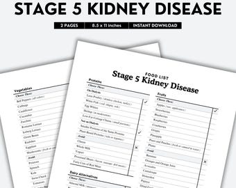 Stage 5 Kidney Disease Food List Printable | B&W PDF | Low-Sodium, Low-Phosphorous Foods for Kidney Support | Nutrition Guide