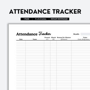 Anwesenheits-Tracker Printable | Schwarzweiß PDF | Einfaches Tages- und Monatsbuch für Schule, Arbeit und Veranstaltungen | Einfache Aufbewahrung von Daten | Digitaler Download