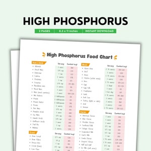 High Phosphorus Food Chart Printable | Color PDF | Easy Guide to Foods High in Phosphorous for Awareness or Avoidance | Nutrition Chart