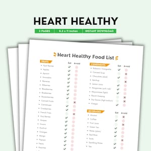 Heart-Healthy Food List Printable | Color PDF | Foods to Eat & Avoid for Cardiovascular Health | Nutrition Reference Guide