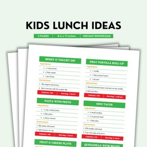Kids Lunch Ideen Printable mit gesunden und einfachen Optionen für Schule oder zu Hause zu machen Essen Spaß nahrhaft lecker und kreativ PDF-Datei