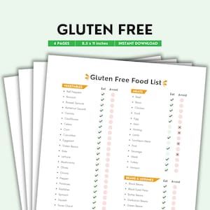 Gluten-Free Food List Printable | Color PDF | Foods To Eat & Avoid for Gluten Sensitivity | Easy Guide | Nutrition Chart | Digital Download