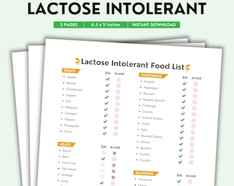 Lista de alimentos para intolerantes a la lactosa (PDF imprimible/a color) / Guía fácil de comer y evitar para una vida sin lácteos y una buena digestión
