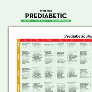 PreDiabetic Meal Plan, Diabetic Food List, Diabetes Food List, Low Carb Food List, Pre Diabetic Diet, Prediabetes Diet Meal Planner PDF File