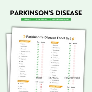 Parkinson’s Disease Food List Printable | Color PDF | Easy Eat & Avoid Foods Guide for Brain and Nerve Health | Digital Download