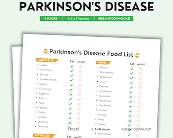 Parkinson’s Disease Food List Printable | Color PDF | Easy Eat & Avoid Foods Guide for Brain and Nerve Health | Digital Download