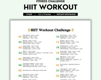 HIIT Workout Plan, High Intensity, At Home Exercises (B&W PDF)