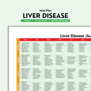 Liver Disease Meal Plan Printable | Color PDF | Easy-to-Follow Low Sodium, Low-Fat Diet for Liver Health & Recovery | Digital Download