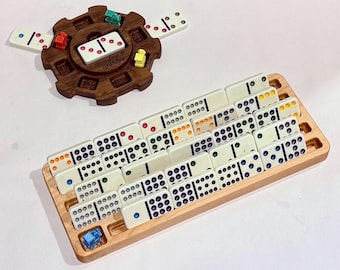 Domino & Card Holder with Train Slot – Wooden Handcrafted Heirloom Quality Game Organizer