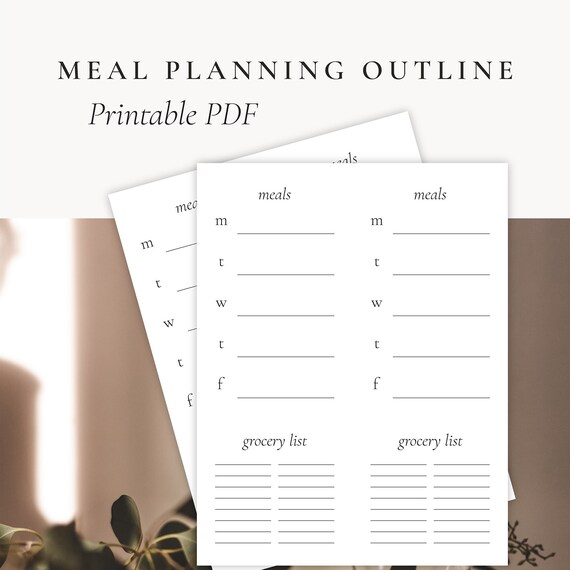 Weekly Meal Planner Printable With Grocery List Instant - Etsy