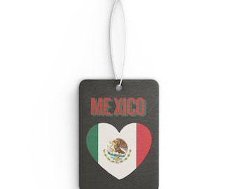 Mexico Heart Flag Car Air Freshener, Vintage Emblem Scented Ornament