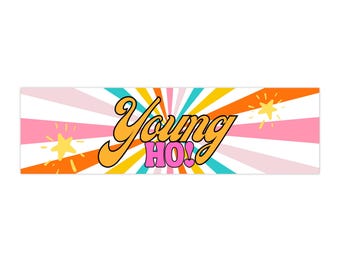 Young Ho! bumper sticker, retro sunburst, colorful decal