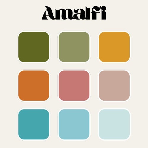 Paleta de colores Procreate Amalfi – 9 tonos en degradado de verano para lettering, branding y diseño
