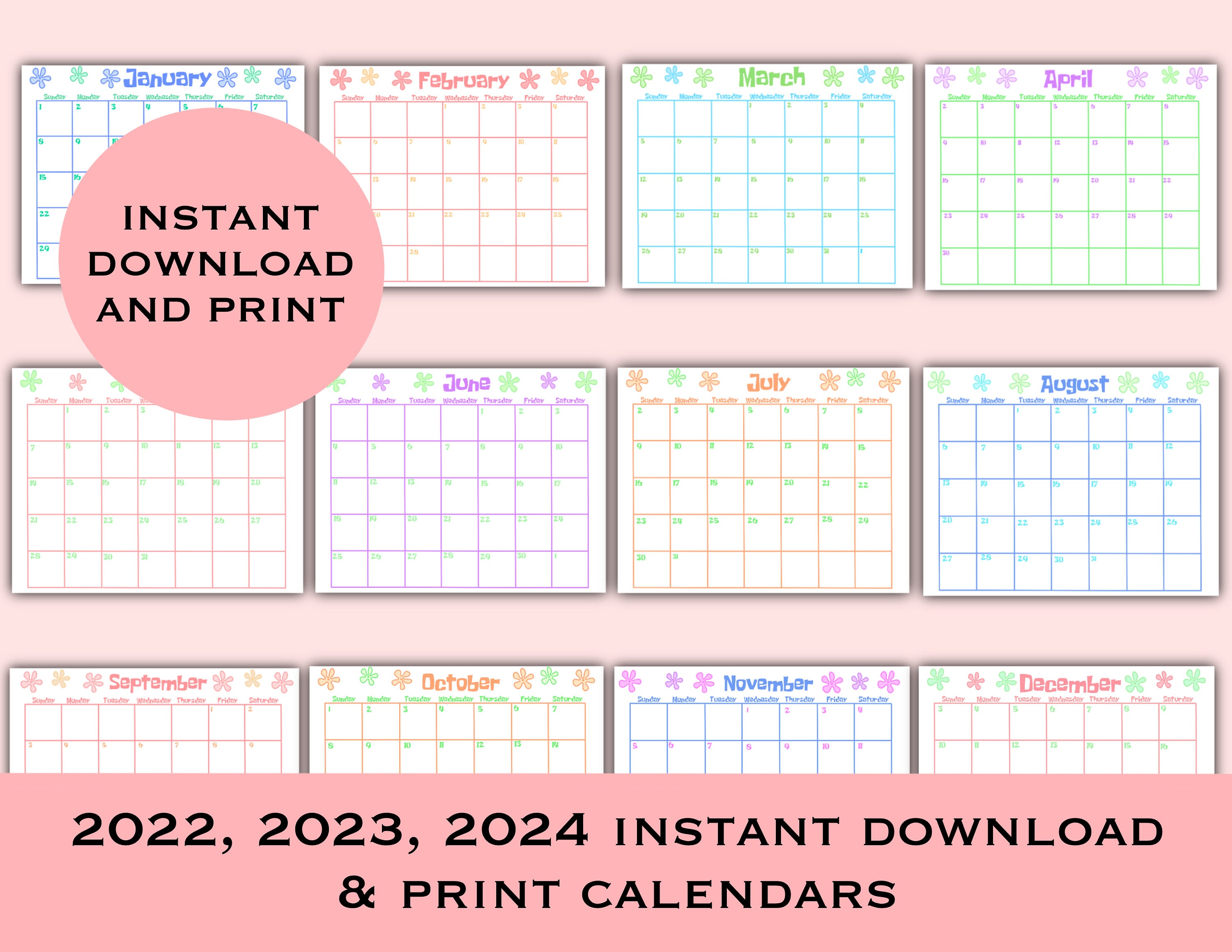 2022 2023 2024 Calendar Bundle Download and Print Spongebob - Etsy