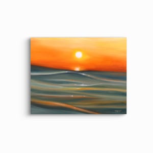 夕日の油絵、日の出。夕日の海、夕日の雲、色鮮やかな夕日
