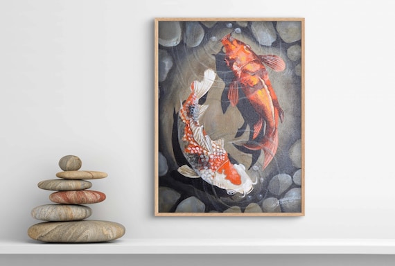 オリジナルアクリル画 | 鯉の絵 | 光と影 | 陰陽 | 魚の絵