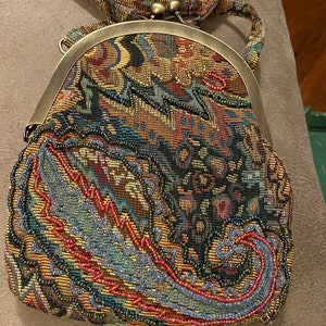 ¡Bolso de mano vintage Marlo con cuentas, bolsillo interior y correa para el hombro!