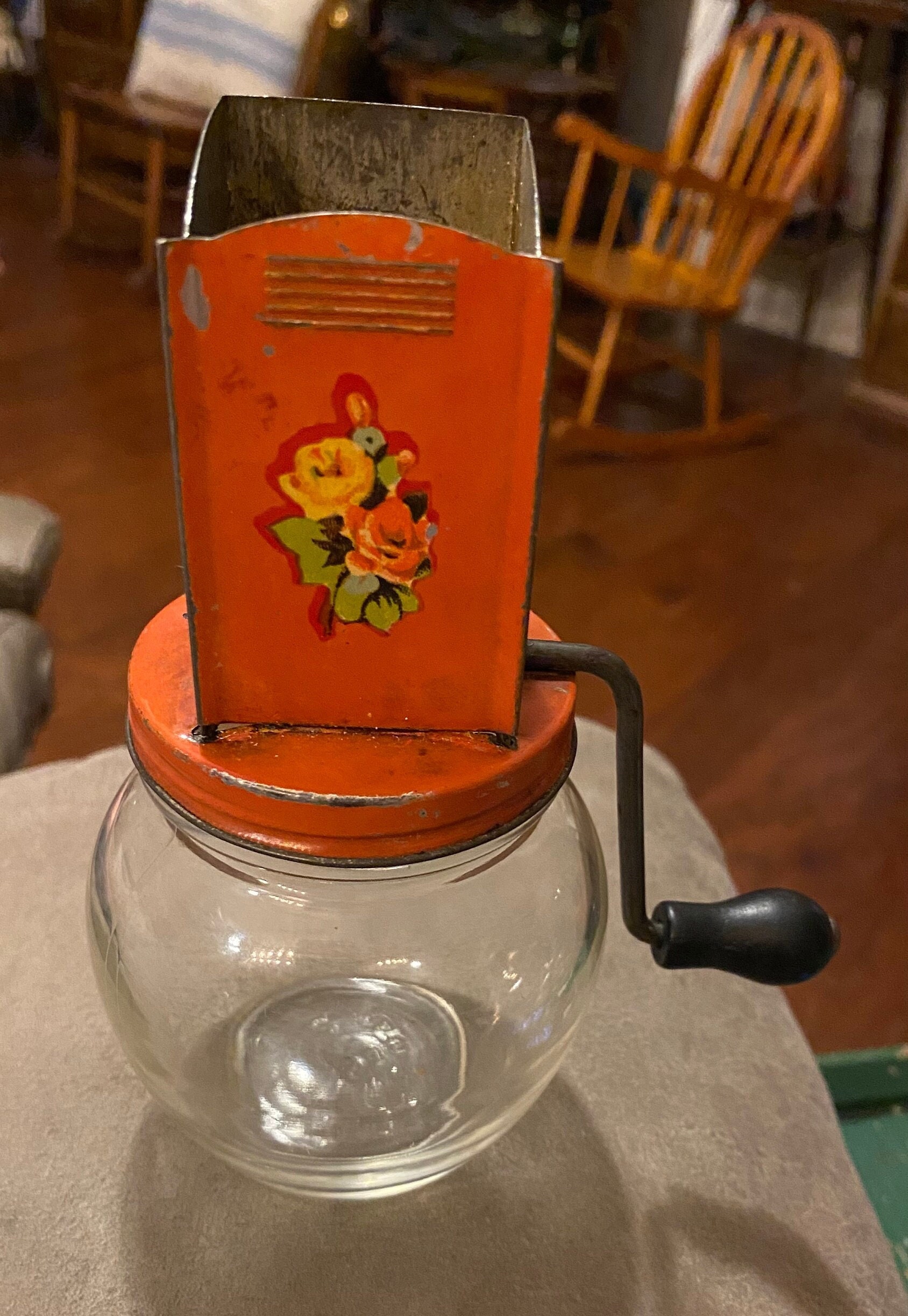 Vintage Androck Nut Grinder/ Glass Jar Nut Chopper With a Crank/  Kitchenware/ Vintage Home Decor 