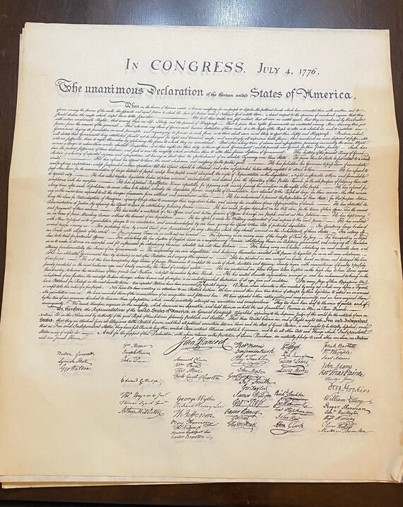 Vintage 14” X 17” Copies of The Declaration of Independence on Heavy Parchment Paper