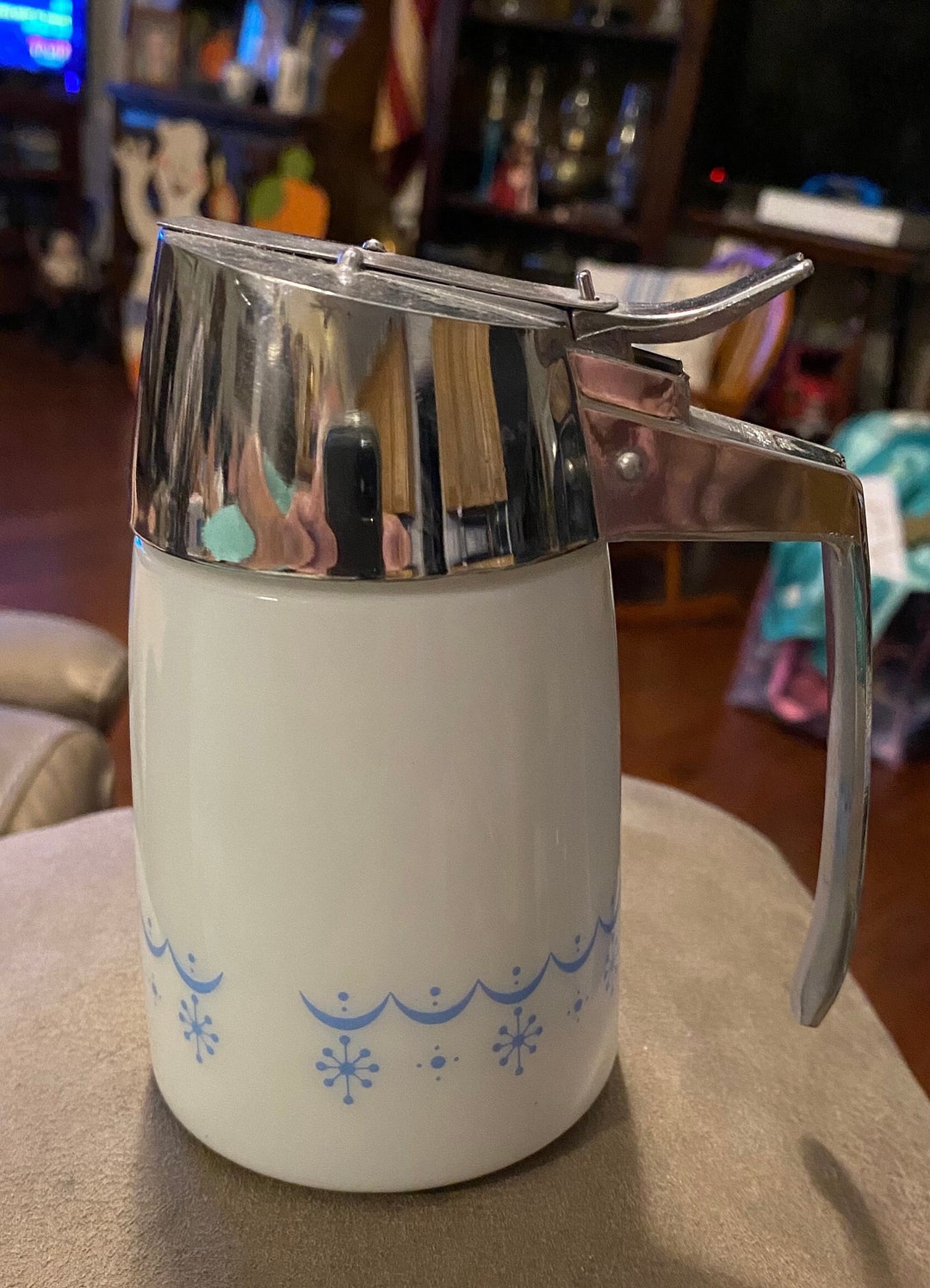 Vintage 19501960’s??? Cream Dispenser With Snowflakes Design Around