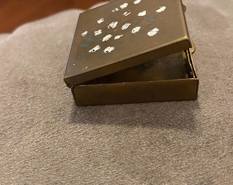 Vintage 1950’s Decorative Brass Pill & Trinket Purse Box With Faded Painted Floral Design Still Beautiful With 80 Years of Enhanced Patina!!