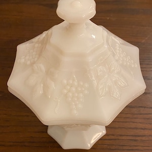 Vintage Beautiful White Milk Glass Candy Dish with Lid