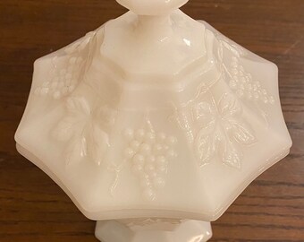 Vintage Beautiful White Milk Glass Candy Dish with Lid