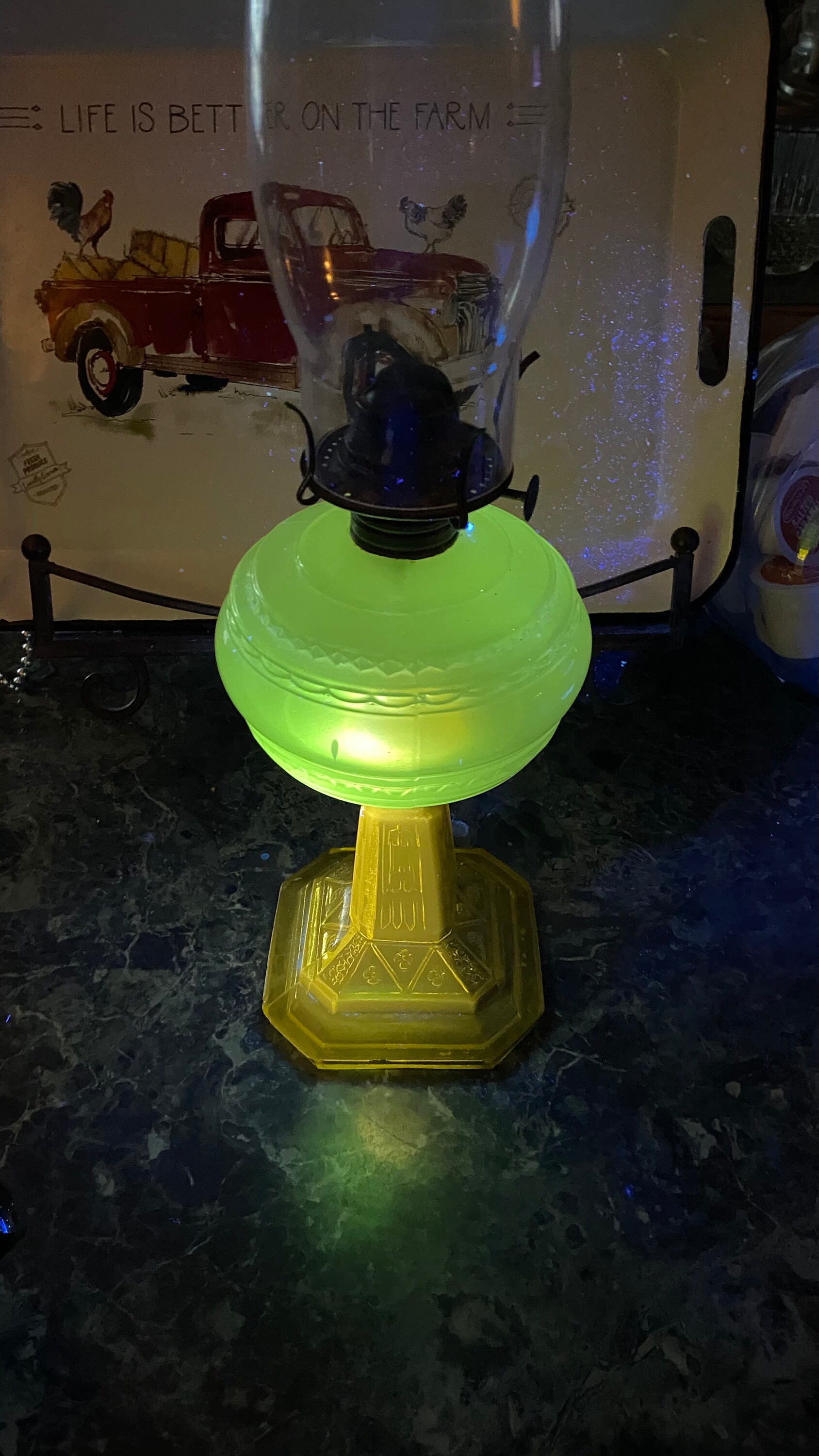Vintage/antique Beautiful Oil Lamp With Uranium Glass Green Etsy