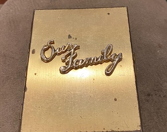 Vintage 1950s  Beautiful “Our Family“ Gold Brass Photos Compact to Hold Your Most Precious Memories Photos to Carry With You in Your Purse!