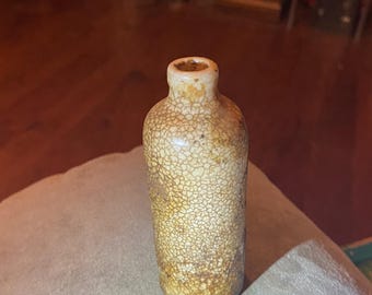 Antique HIGHLY RARE 1850’s French Pottery Bottle Salt-Glazed Stoneware Beautiful Crackle Glaze With Cork Stopper and Made by Paul Langston!!