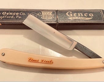 NOS Vintage Genco Fluid Steel Straight Razor with Box, Bradford PA Case Era 1930s 1940s Shave Ready Candidate, Collectible Barber Shaving