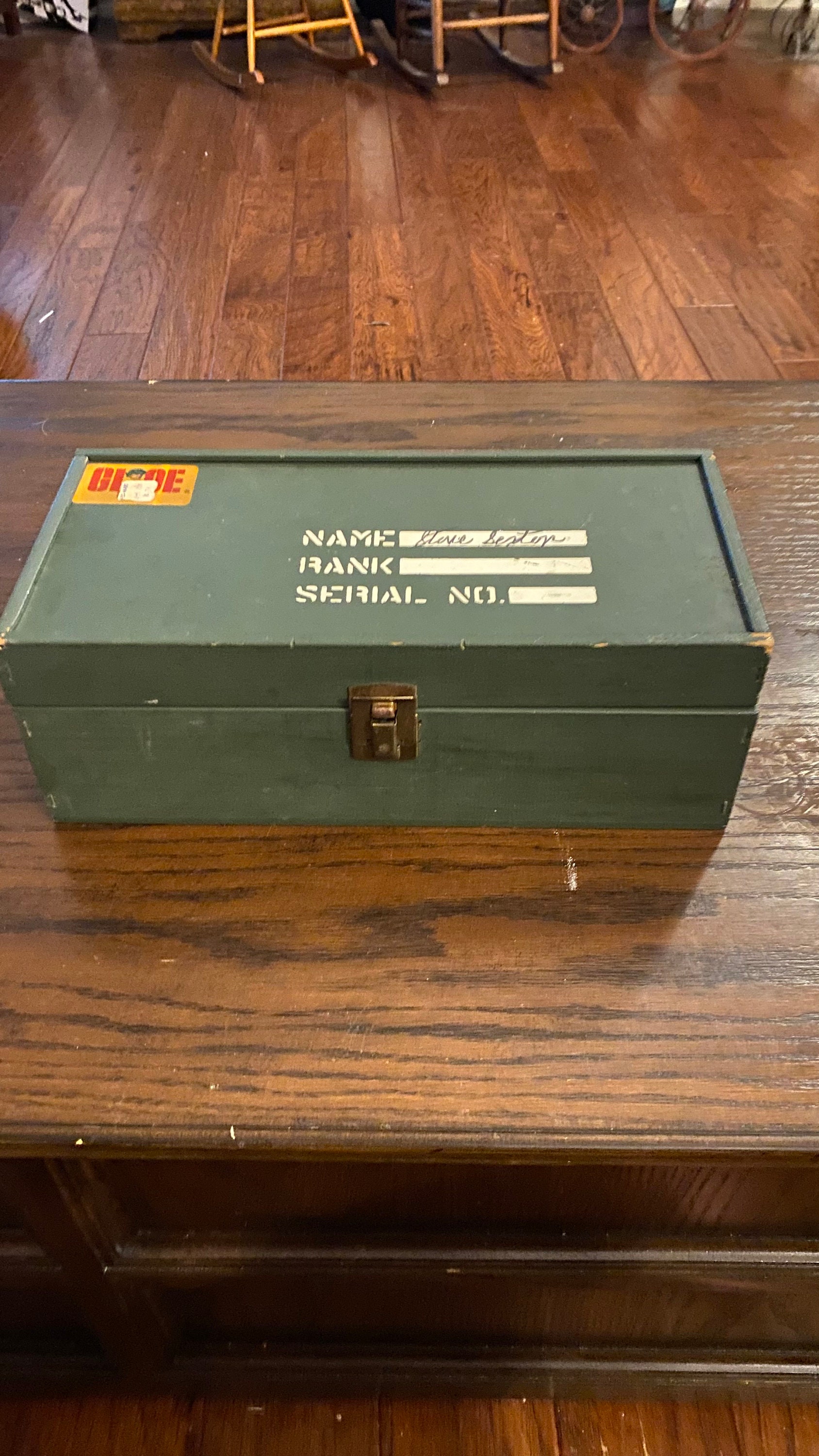 1950s/1960s Vintage US ARMY OD Green Wood Foot Locker with Tray
