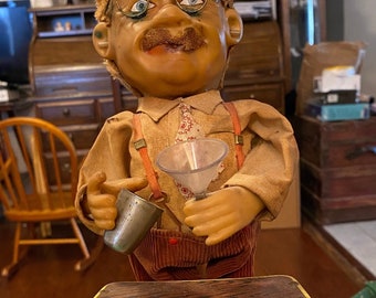 Vintage Rosko Smoking Bartender Tin Toy Battery Powered