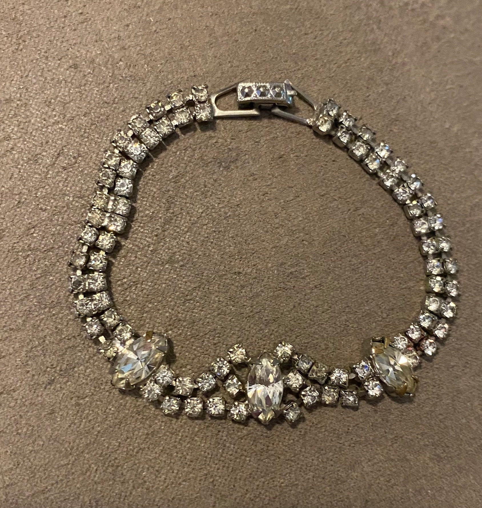 Vintage Beautiful Bracelet With 2 Rows of Silver Toned Encased ...